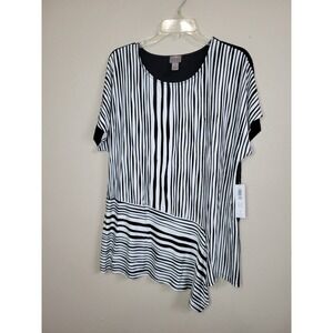 Easy Wear By Chicos Women's Sz 3  Short Sleeve Striped 100% Rayon